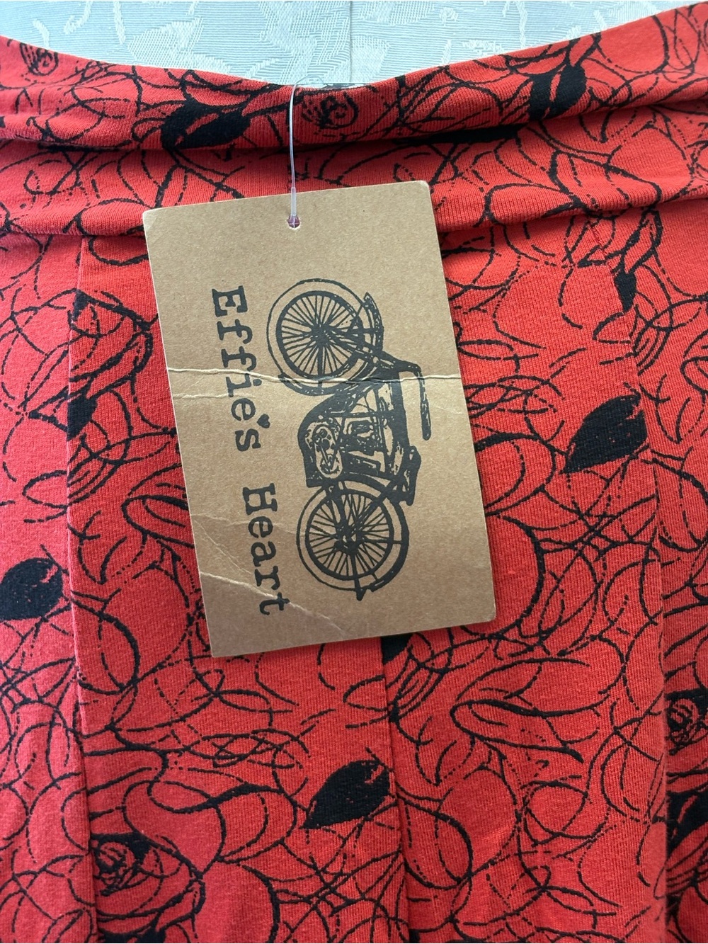 Effie's Heart Red Floral Midi Skirt with Black Print - Picture 5 of 7